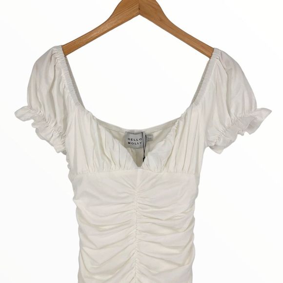 Hello Molly Montage Moment Dress in White size 4/Small NWT Ruched Off Shoulder - Picture 4 of 15